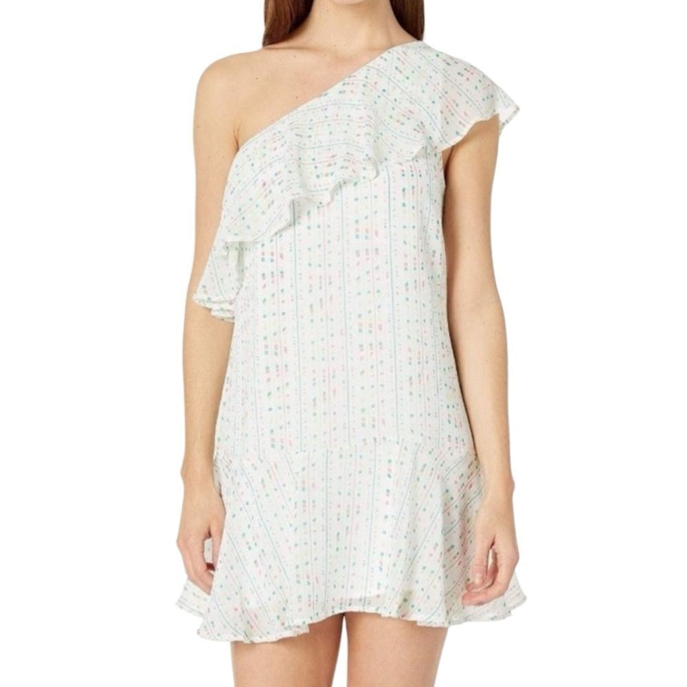 BCBGeneration White One Shoulder Ruffle Mini Dress Size Large